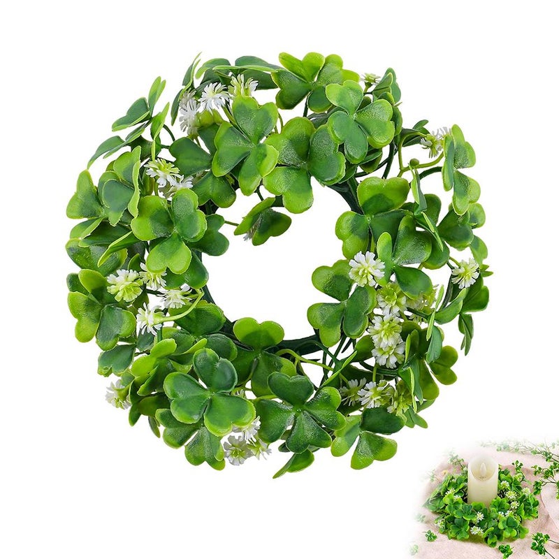 St. Patrick's Day Shamrock Candlestick Wreath Decorations, Festive Table Mini Candle Wreaths, Atmosphere Decorations